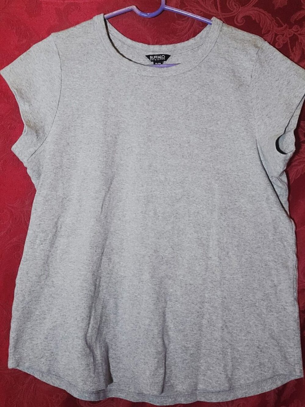 Buffalo David Bitton Women Grey Short Sleeve V-Neck T-Shirt Size XL